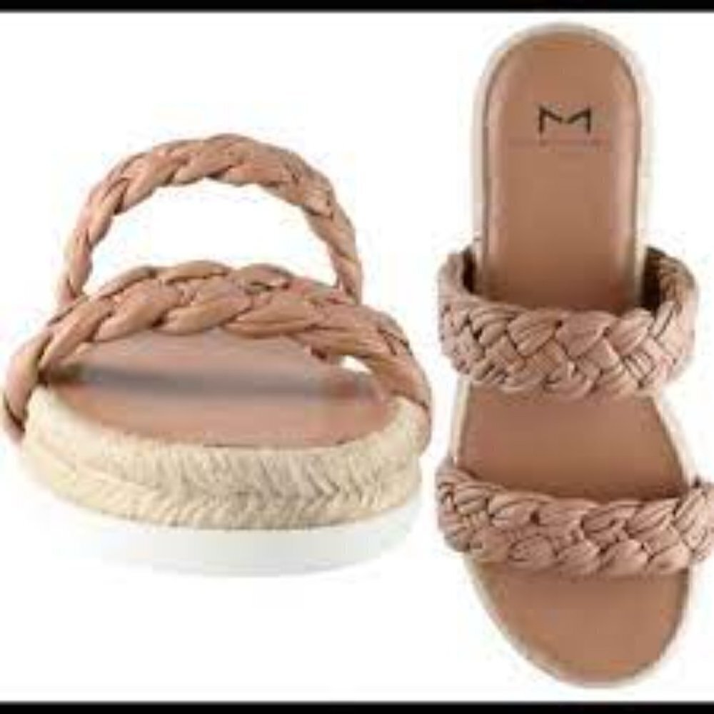 MARC FISHER Jaimee Womens Ivory Tan Leather Espadrille Slides 7.5 Resortwear